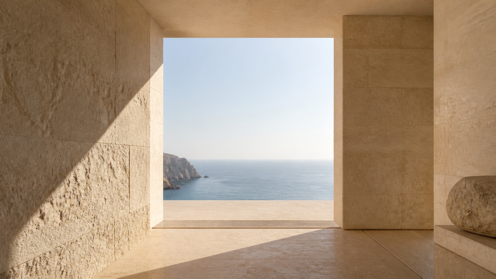 A limestone threshold opening to the sea, used as illustrative TV creative